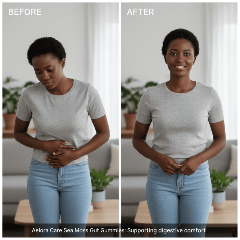 Happy customer holding Aelora Care gummies with glowing skin